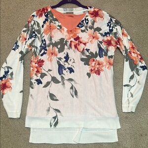 Chico's Floral Multicolor V-Neck Sweater + Tank Top